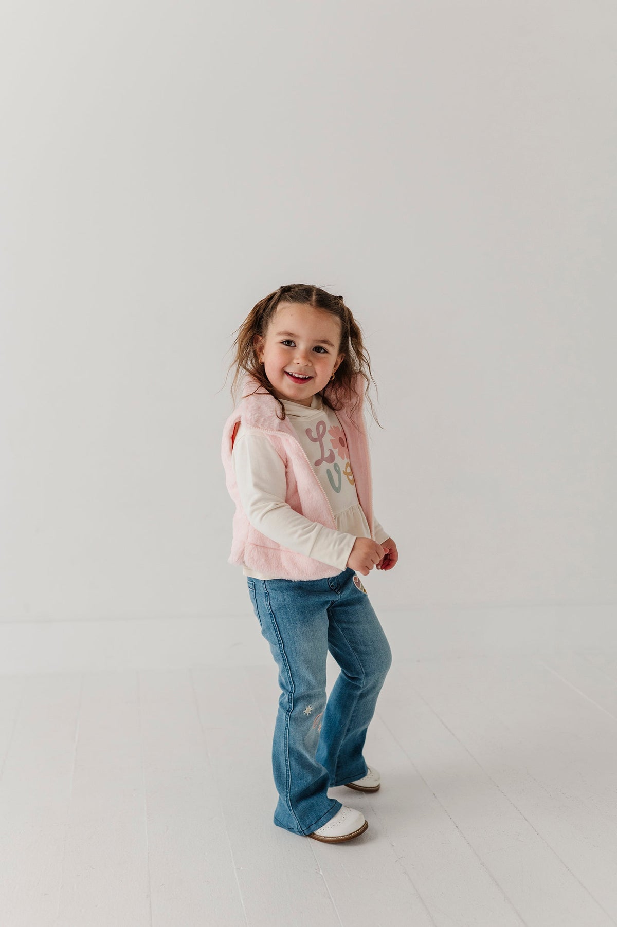 Girls Flare Denim Jeans in Mid Blue Wash