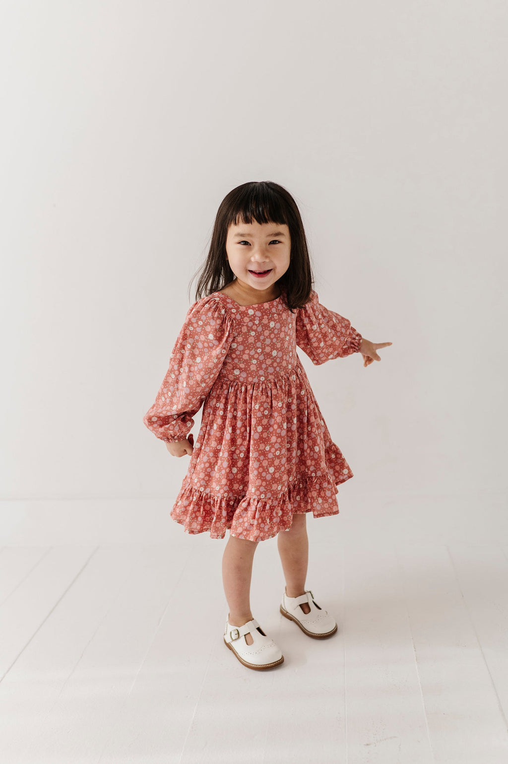 Girls Long Sleeve Viscose Dress in Tiny Petals