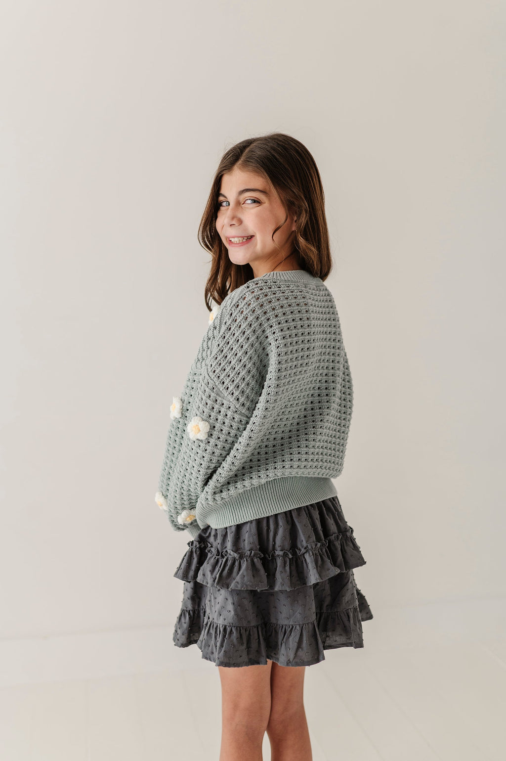Girls Ruffled Skirt in Stormy Blue