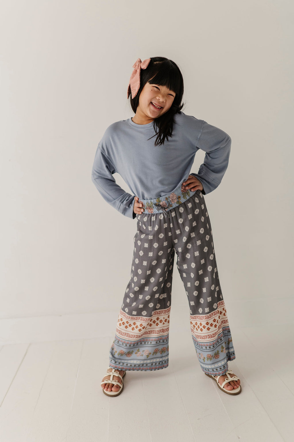 Girls Loose Fit Long Sleeve Top in Blue Fog