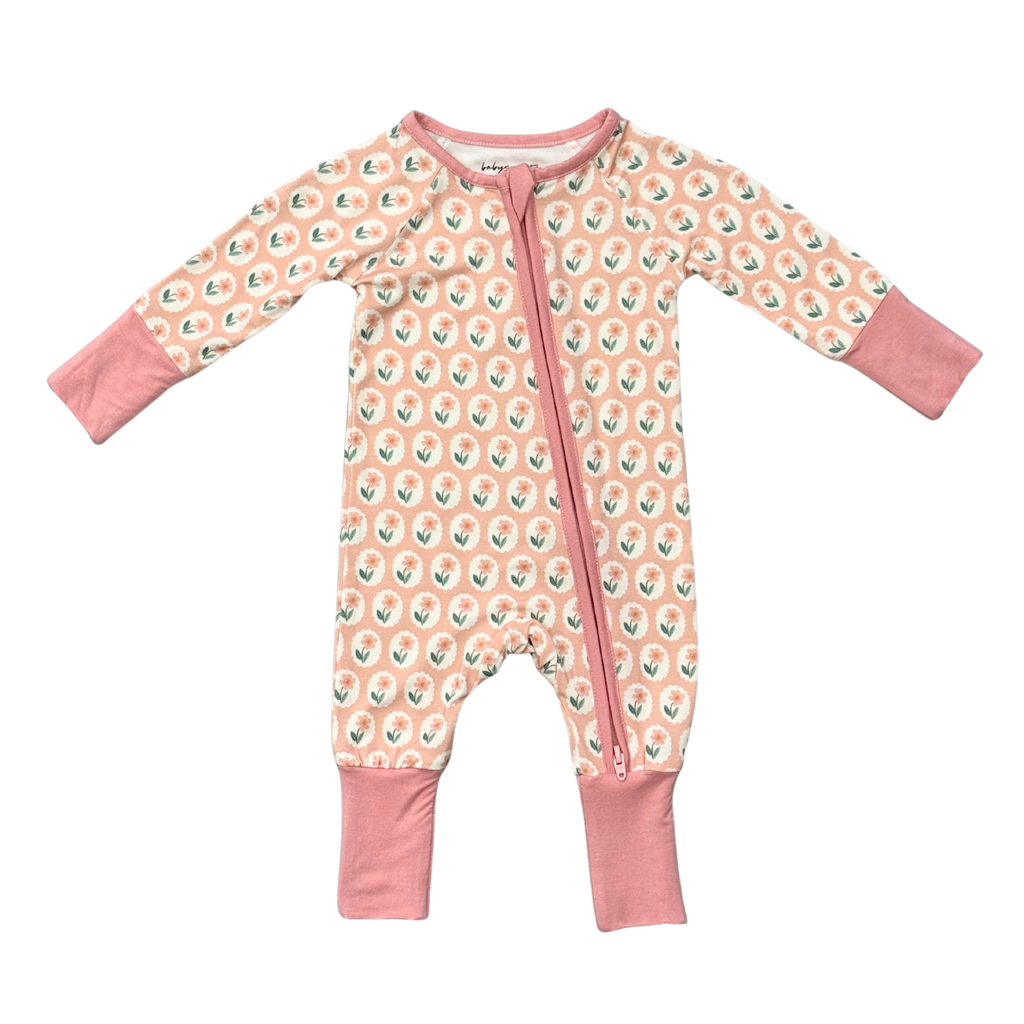 Baby Girl Sleeve Zip Romper in Framed Flower