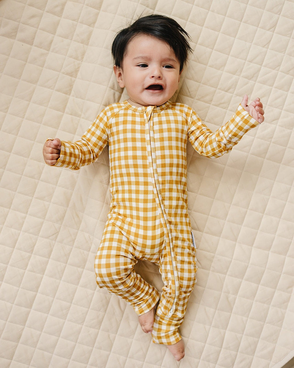 Bamboo Zip Romper | Yellow Gingham