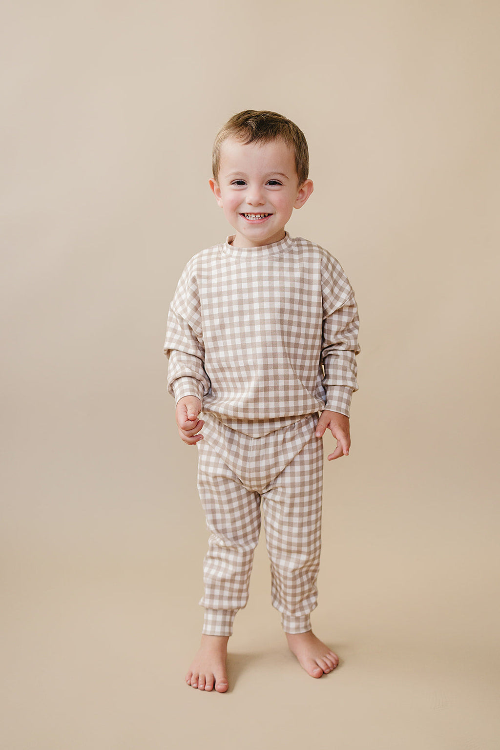 Jogger Set | Beige Gingham